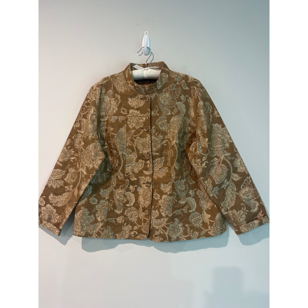 Additions by Chico's Gold Floral Jacquard Mandarin Collar Jacket Size 3 L-XL
